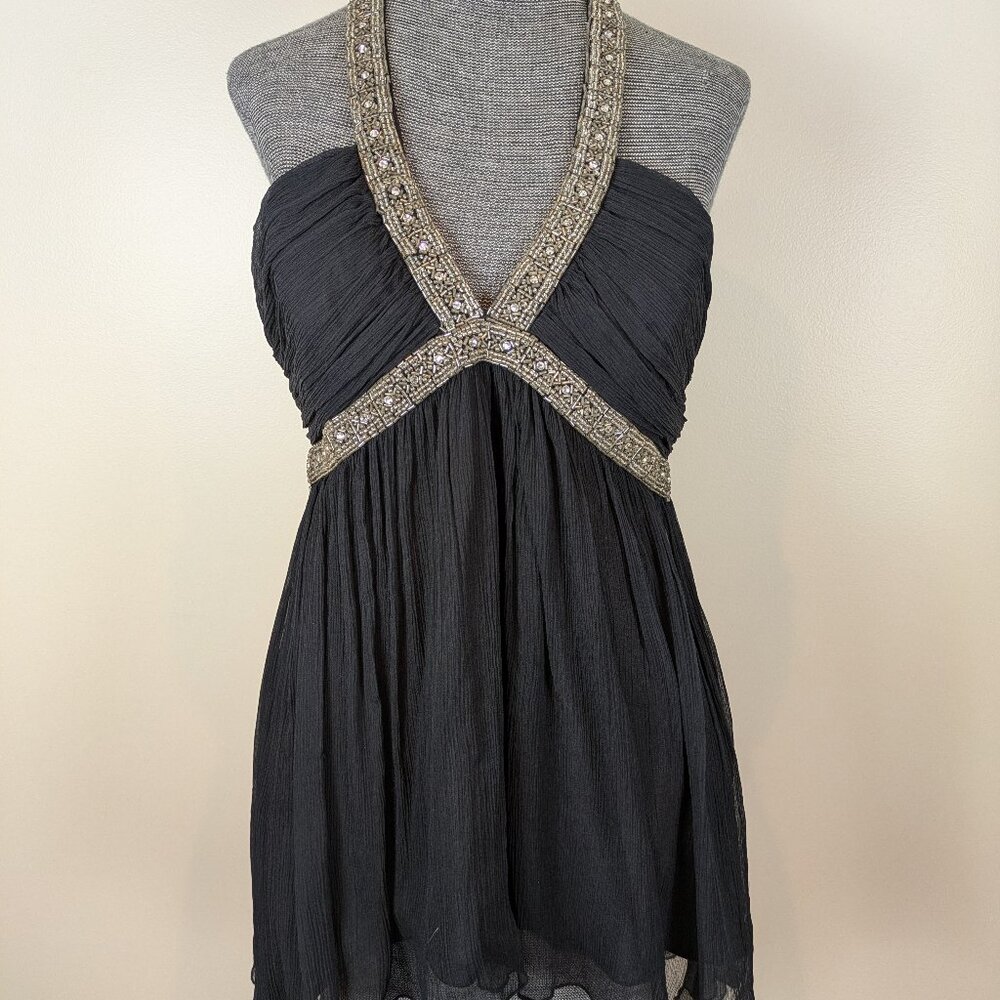 Vintage Express Black Eveningweart Sequined Halter Top Shirt Blouse Size 6 NWOT